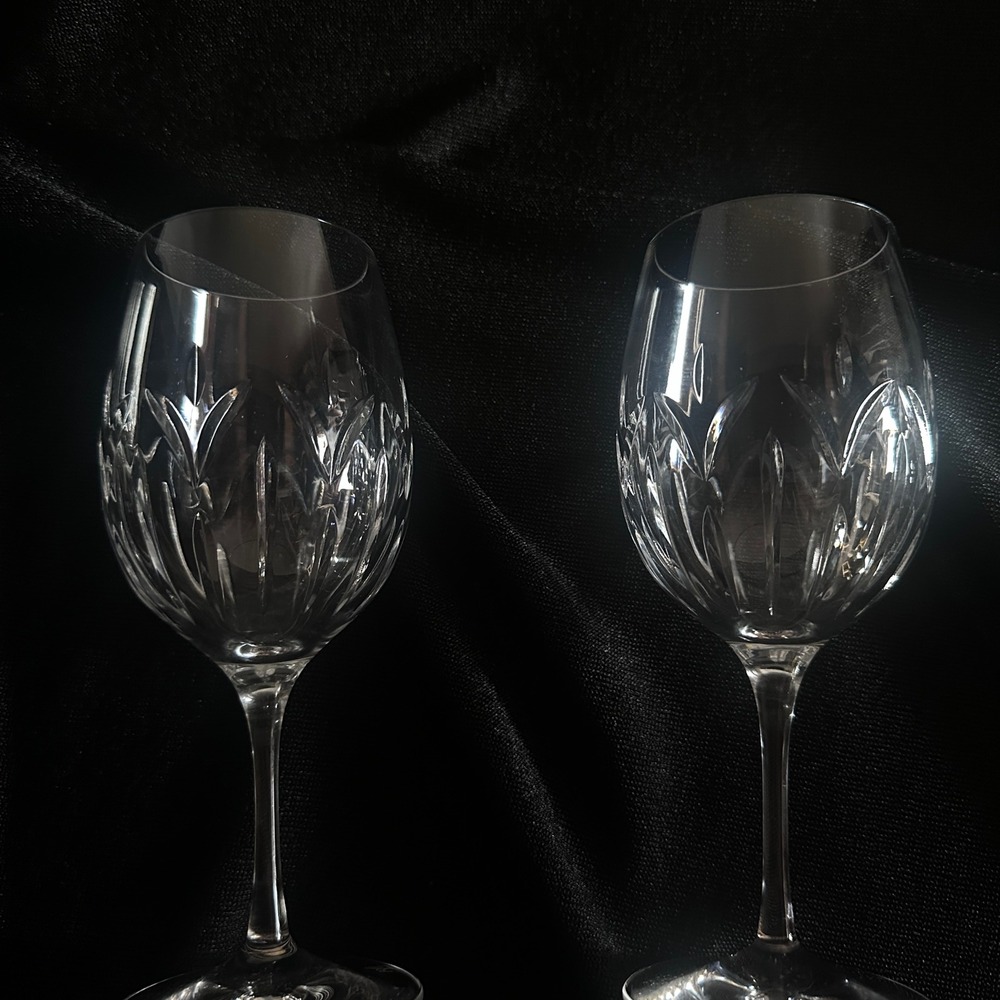 Ralph Lauren Veranda Crystal Signed Wine Glasses Set of 2 Cut Glass 7.5"Exc Cond